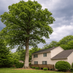 Tulip poplar tree near a Mechanicsville home showing tall height, wide canopy, and potential storm damage risk