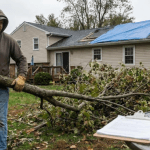 Homeowner dealing with tree debris cleanup after a storm insurance claim in Maryland